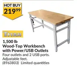 Princess Auto 1,500 lb Wood-Top Workbench with Power/USB Outlets offer