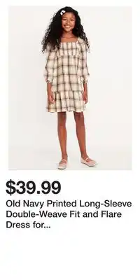 Old Navy Old Navy Printed Long-Sleeve Double-Weave Fit and Flare Dress for Girls offer
