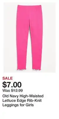 Old Navy Old Navy High-Waisted Lettuce Edge Rib-Knit Leggings for Girls offer