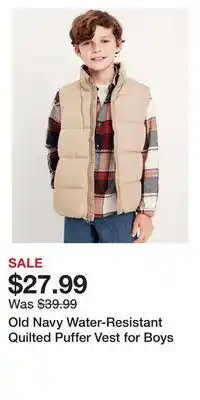 Old Navy Old Navy Water-Resistant Quilted Puffer Vest for Boys offer