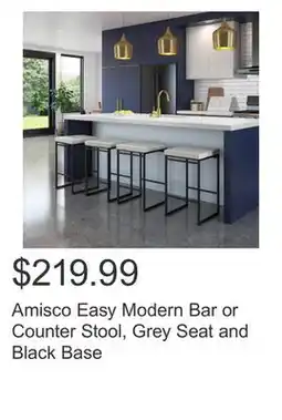 Costco Amisco Easy Modern Bar or Counter Stool, Grey Seat and Black Base offer