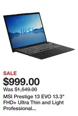 Newegg MSI Prestige 13 EVO 13.3 FHD+ Ultra Thin and Light Professional Laptop Intel Core i7-1360P Iris Xe 16GB LPDDR5 512GB NVMe SSD offer