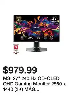 Newegg MSI 27 240 Hz QD-OLED QHD Gaming Monitor 2560 x 1440 (2K) MAG 271QPX QD-OLED E2 offer
