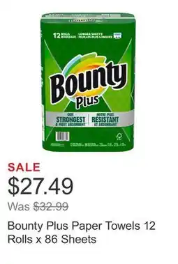 Costco Bounty Plus Paper Towels 12 Rolls x 86 Sheets offer