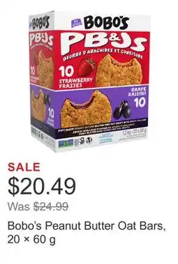 Costco Bobo's Peanut Butter Oat Bars, 20 × 60 g offer