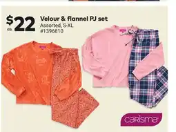 Giant Tiger Carisma Velour & flannel PJ set offer