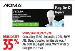 Canadian Tire NOMA A19 60W LED Light Bulbs offer