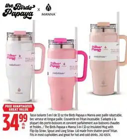 Canadian Tire Manna The Birds Papaya x Manna 3-in-1 32-oz Insulated Mug with Flip-Up Straw, Spout and Long Straw offer