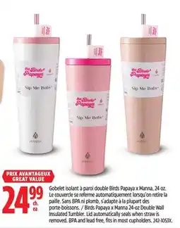 Canadian Tire Manna Birds Papaya x Manna 24-oz Double Wall Insulated Tumbler offer
