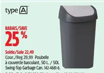 Canadian Tire Type A 50L Swing-Top Garbage Can offer