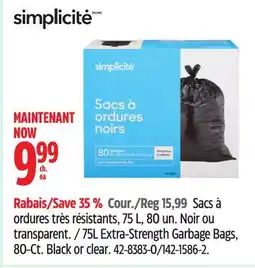 Canadian Tire Simplicité 75L Extra-Strength Garbage Bags, 80-Ct offer