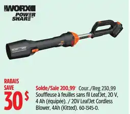 Canadian Tire WORX 20V LeafJet Cordless Blower, 4Ah (Kitted) offer