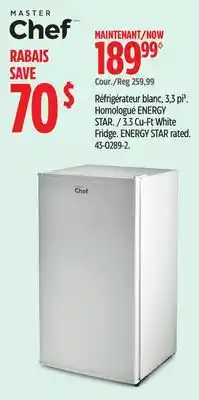 Canadian Tire Master Chef 3.3 Cu-Ft White Fridge offer