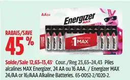 Canadian Tire Energizer MAX 24/AA or 16/AAA Alkaline Batteries offer