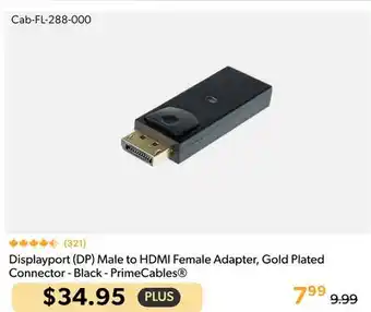 Shopper+ Displayport (DP) Male to HDMI Female Adapter, Gold Plated Connector - Black - PrimeCables offer