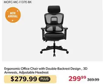 Shopper+ Ergonomic Office Chair with Double-Backrest Design , 3D Armrests, Adjustable Headrest offer