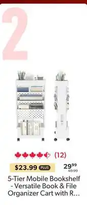 Shopper+ 5-Tier Mobile Bookshelf - Versatile Book & File Organizer Cart with R offer