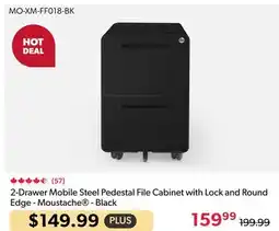 123Ink 2-Drawer Mobile Steel Pedestal File Cabinet with Lock and Round Edge - Moustache - Black offer