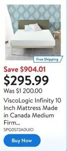 Walmart ViscoLogic Infinity 10 Inch Mattress Made in Canada Medium Firm offer