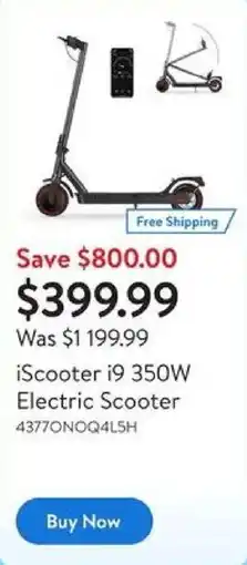 Walmart iScooter i9 350W Electric Scooter offer