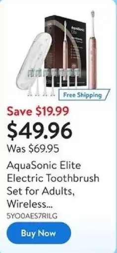 Walmart AquaSonic Elite Electric Toothbrush Set for Adults, Wireless offer