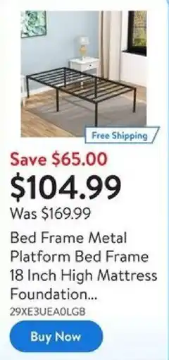 Walmart Bed Frame Metal Platform Bed Frame 18 Inch High Mattress Foundation offer