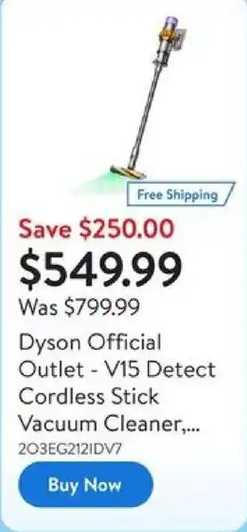 Walmart Dyson Official Outlet-V15 Detect Cordless Stick Vacuum Cleaner offer