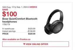 Costco Bose QuietComfort Bluetooth headphones offer