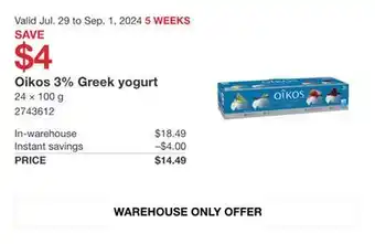 Costco Oikos 3% Greek Yogurt offer