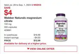 Costco Webber Naturals magnesium citrate offer