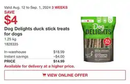 Costco Dog Delights duck stick treats for dogs offer
