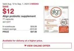 Costco Align probiotic supplement offer