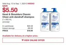Costco Head & Shoulders Classic Clean anti-dandruff shampoo offer