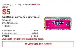 Costco Scotties Premium 2-ply Facial Tissues offer