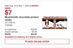 Costco Musclemilk chocolate protein shake offer