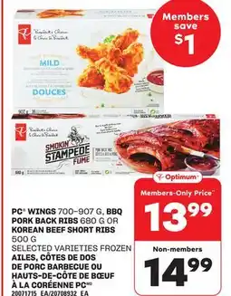 Independent Grocer PC WINGS, 700-907 G, BBQ PORK BACK RIBS, 680 G OR KOREAN BEEF SHORT RIBS, 500 G offer
