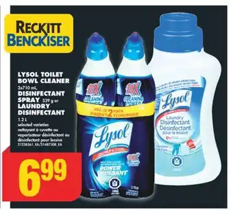 No Frills LYSOL TOILET BOWL CLEANER, 2x710 mL, DISINFECTANT SPRAY, 539 g or LAUNDRY DISINFECTANT, 1.2 L offer