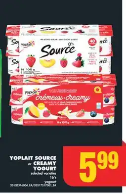 No Frills YOPLAIT SOURCE or CREAMY YOGURT, 16's offer