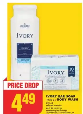 No Frills IVORY BAR SOAP, 10x90 g or BODY WASH, 621 mL offer