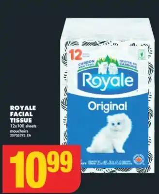 No Frills ROYALE FACIAL TISSUE, 12x100 sheets offer