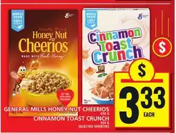 Food Basics GENERAL MILLS HONEY NUT CHEERIOS CINNAMON TOAST CRUNCH offer
