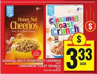 Food Basics GENERAL MILLS HONEY NUT CHEERIOS CINNAMON TOAST CRUNCH offer