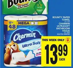 Food Basics BOUNTY PAPER TOWEL OR CHARMIN ULTRASOFT BATHROOM TISSUE offer