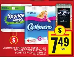 Food Basics CASHMERE BATHROOM TISSUE OR SPONGE TOWELS ULTRA OR SCOTTIES FACIAL TISSUE offer