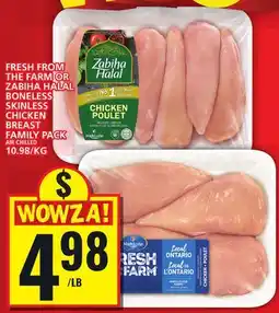 Food Basics FRESH FROM THE FARM OR ZABIHA HALAL BONELESS SKINLESS CHICKEN BREAST FAMILY PACK offer