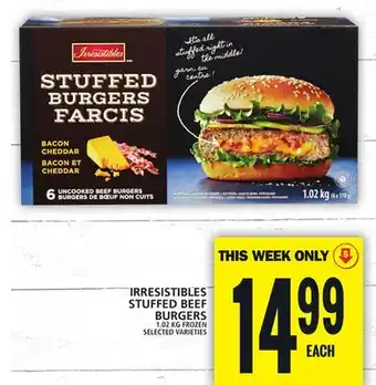 Food Basics IRRESISTIBLES STUFFED BEEF BURGERS offer