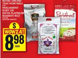 Food Basics ROYAL ORCHID THAI HOM MALI OR PARLIAMENT RUBY OR DIVYA PLATINUM BASMATI RICE offer
