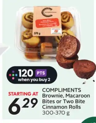 Sobeys COMPLIMENTS Brownie, Macaroon Bites or Two Bite Cinnamon Rolls offer