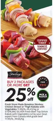 Sobeys Fresh Store Made Boneless Skinless Chicken Breast or Thigh Kabobs with Vegetables offer