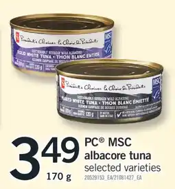 Fortinos PC MSC albacore tuna, 170 g offer